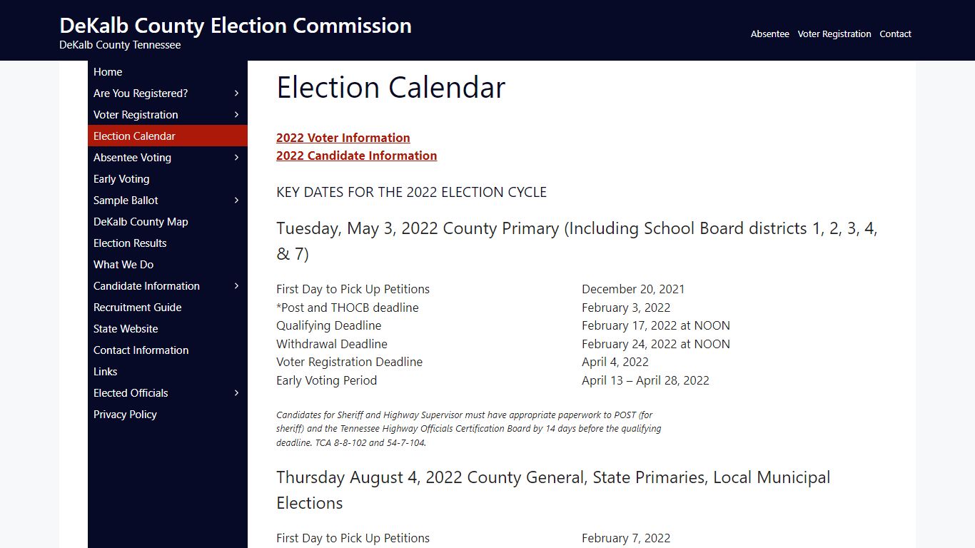 Election Calendar - DeKalb County Elections